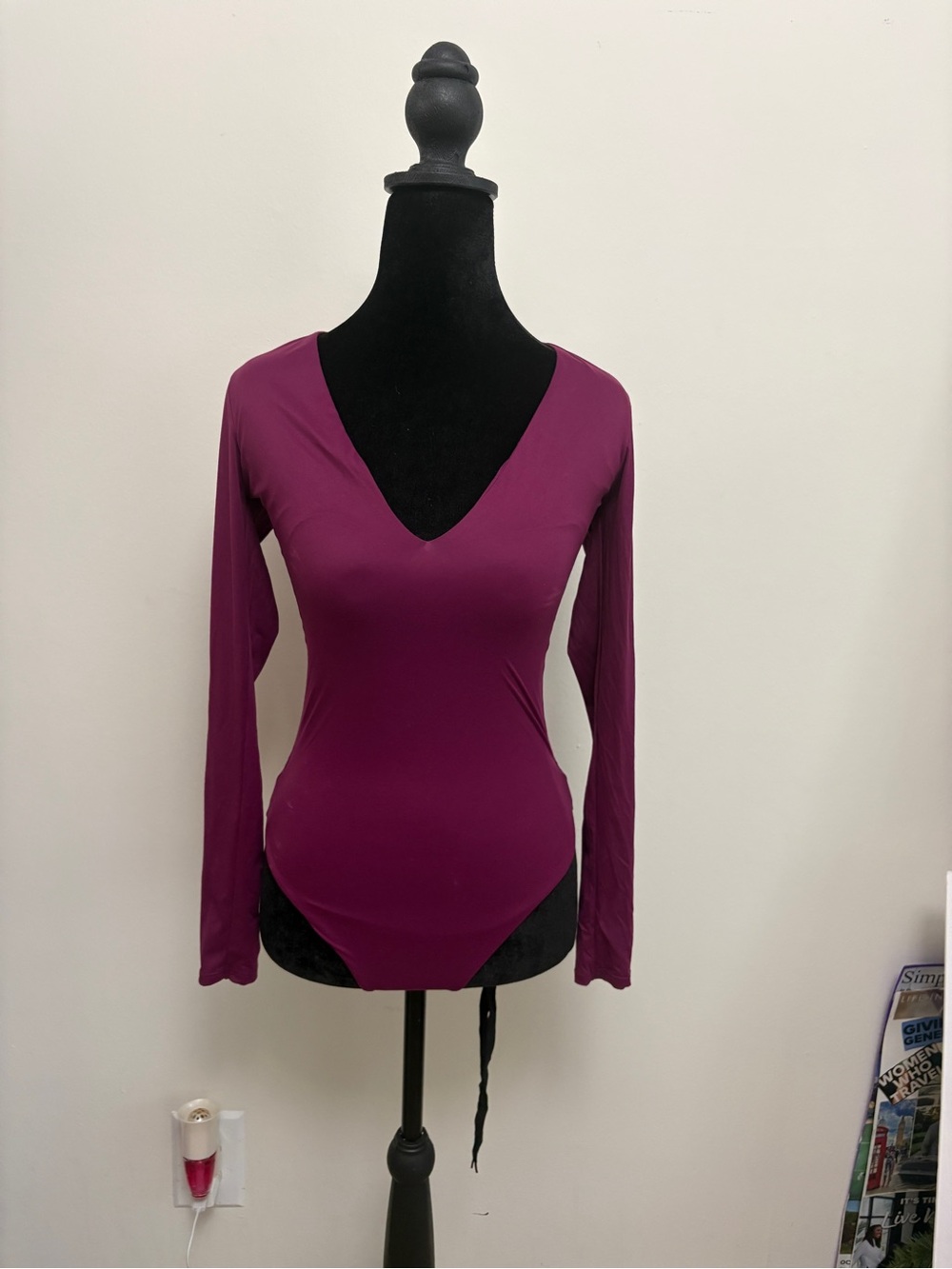 Victoria's Secret Long Sleeve V-Neck Bodysuit - Plum